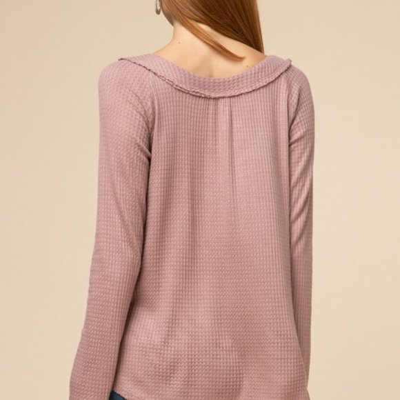 Mauve Waffle Knit Henley Top NWT - Picture 5 of 5
